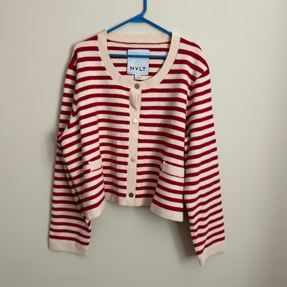 NVLT Red and Cream Striped Button Front Cardigan Sweater Size 3X